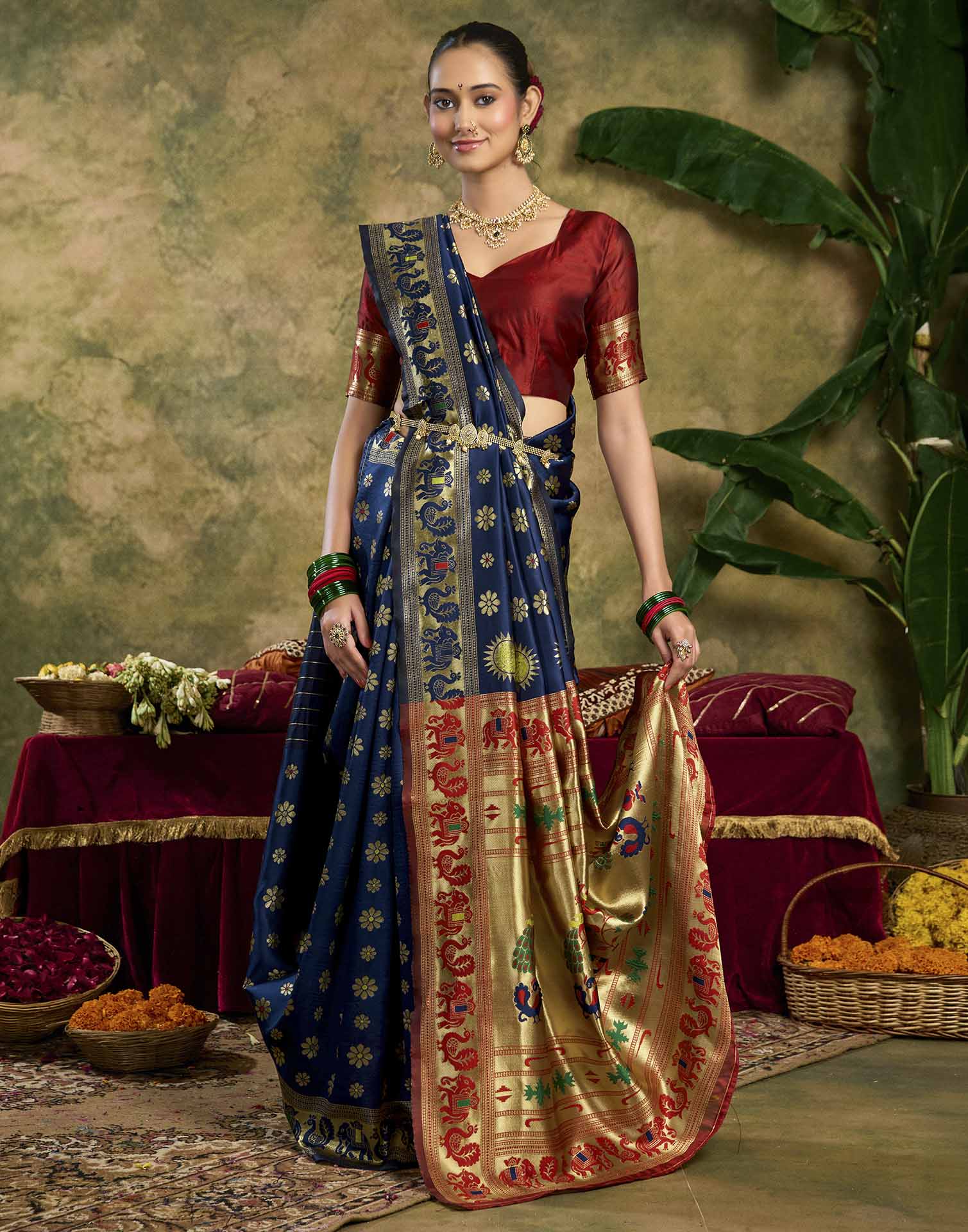 Royal Blue Silk Woven Paithani Saree