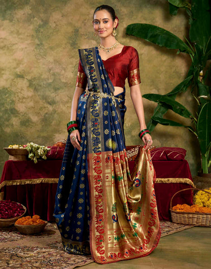 Royal Blue Silk Woven Paithani Saree
