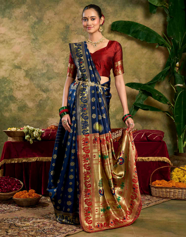 Royal Blue Silk Woven Paithani Saree
