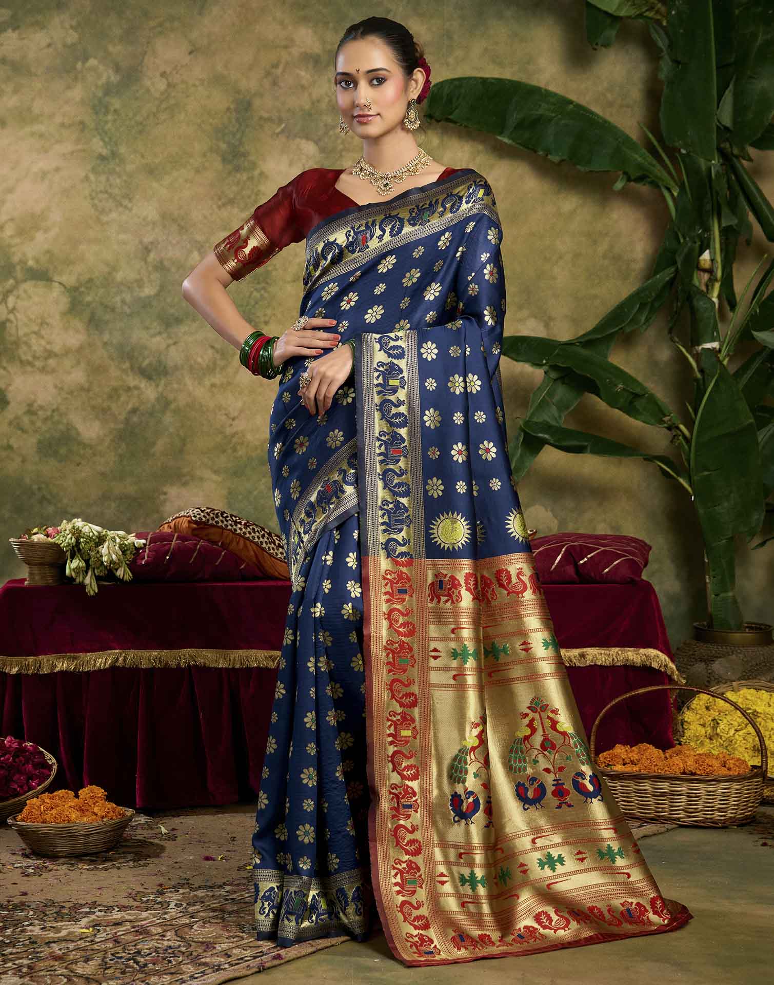 Royal Blue Silk Woven Paithani Saree