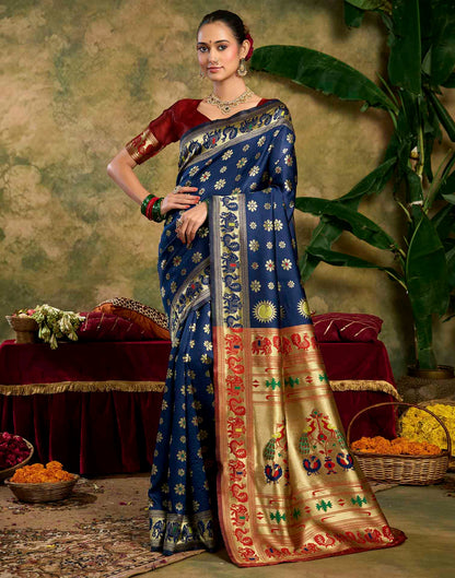 Royal Blue Silk Woven Paithani Saree