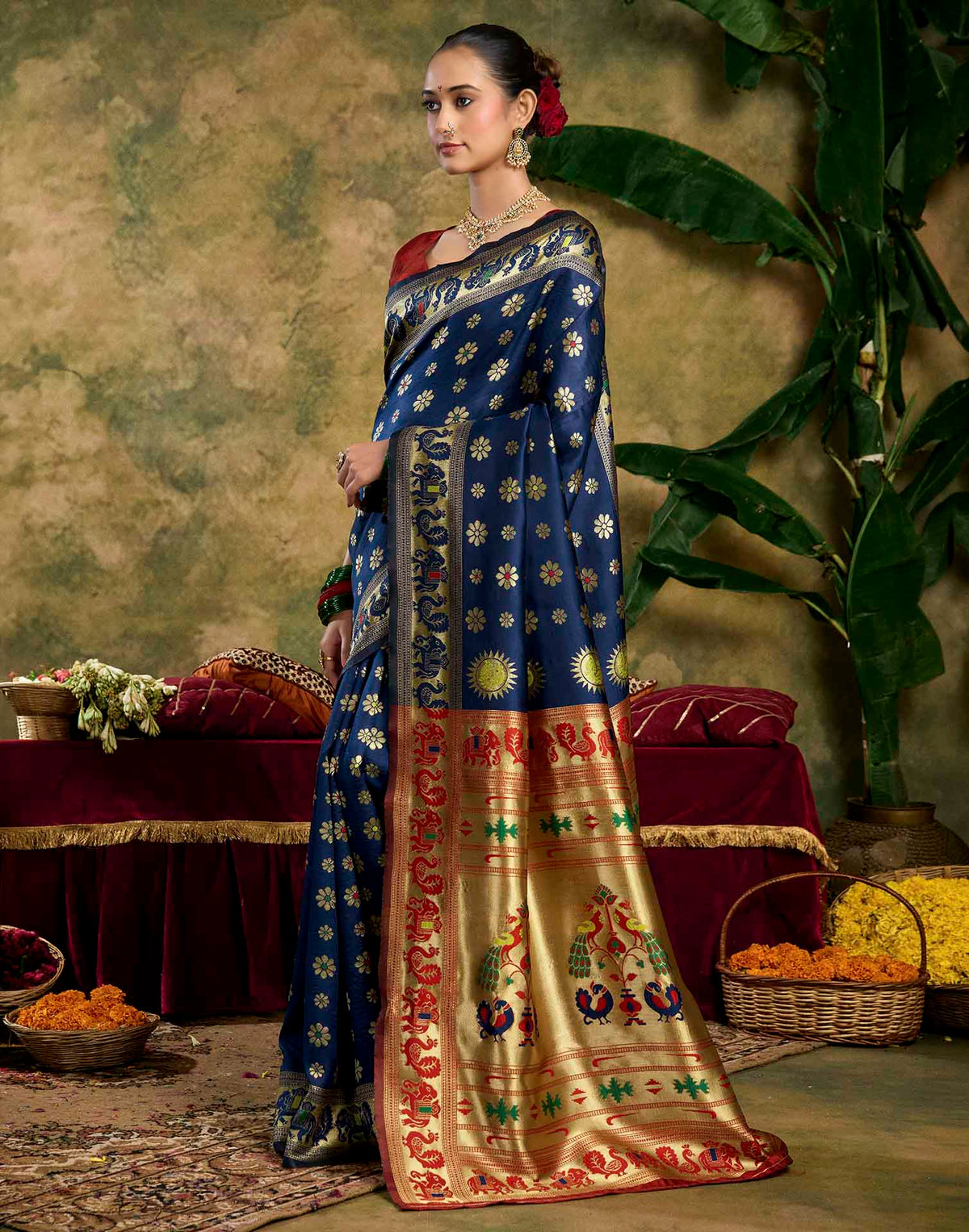 Royal Blue Silk Woven Paithani Saree