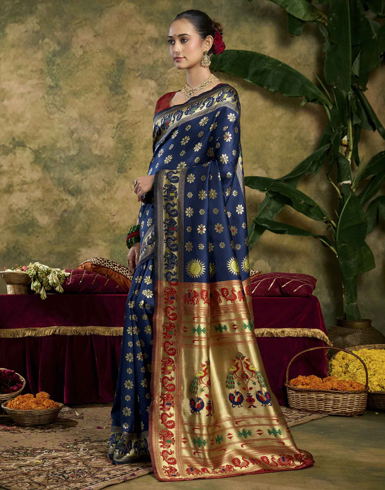 Royal Blue Silk Woven Paithani Saree