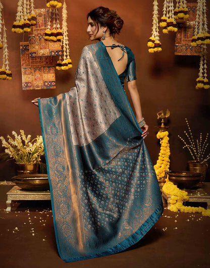 Peach Silk Woven Banarasi Saree