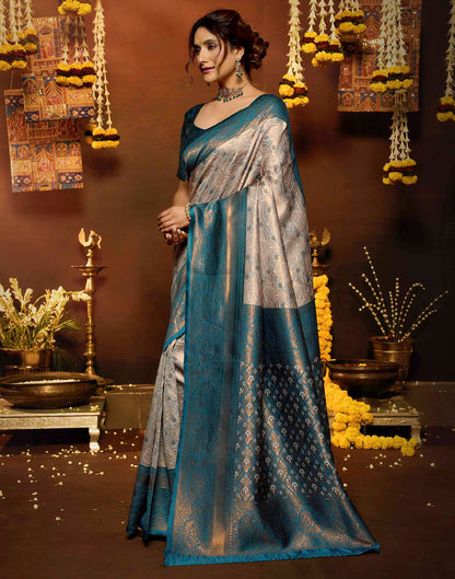 Peach Silk Woven Banarasi Saree