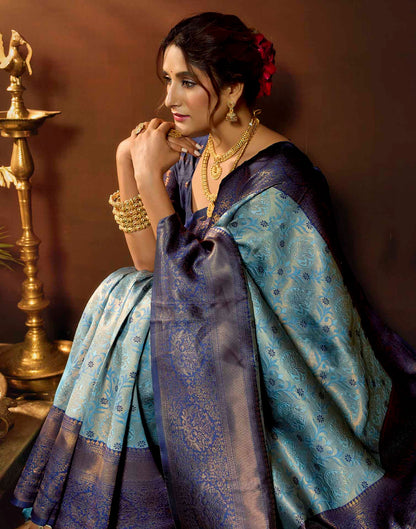 Blue Silk Woven Banarasi Saree