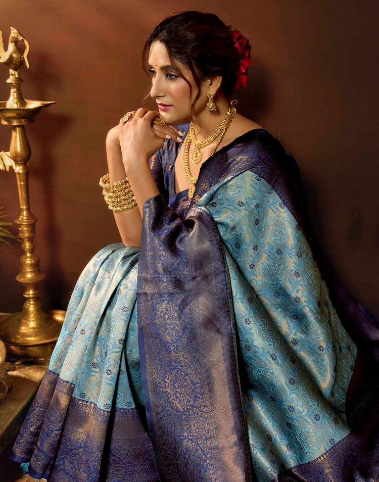 Blue Silk Woven Banarasi Saree
