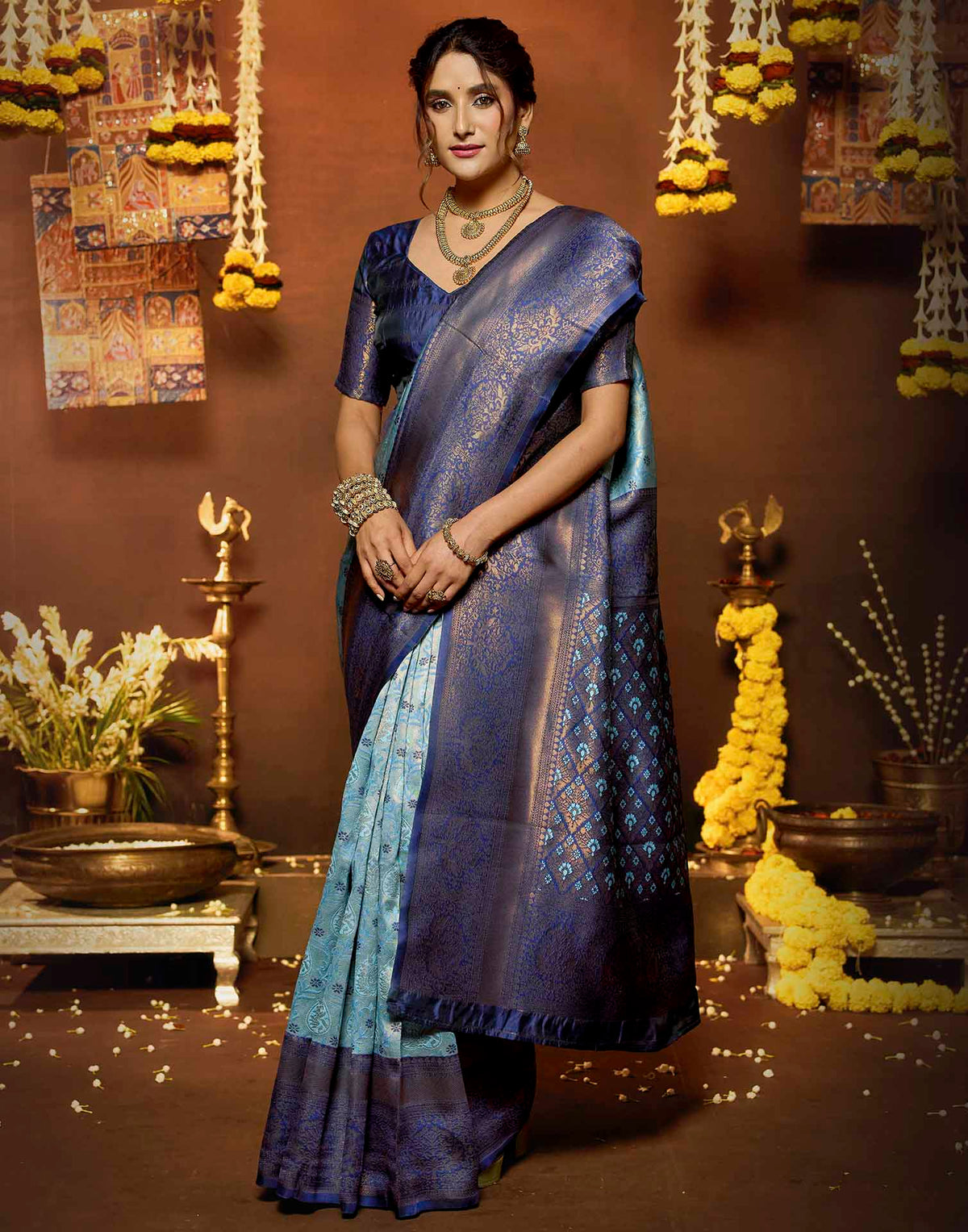 Blue Silk Woven Banarasi Saree