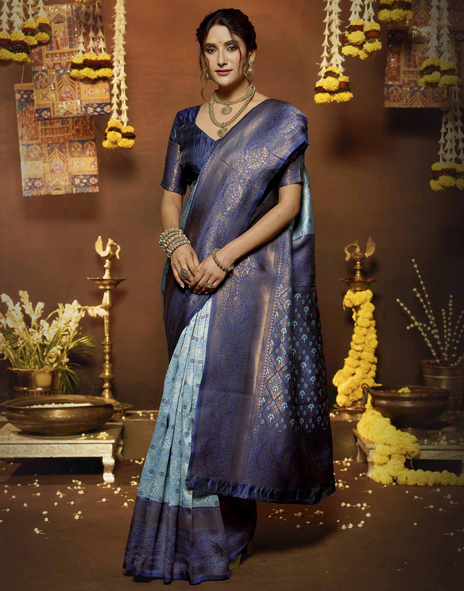 Blue Silk Woven Banarasi Saree