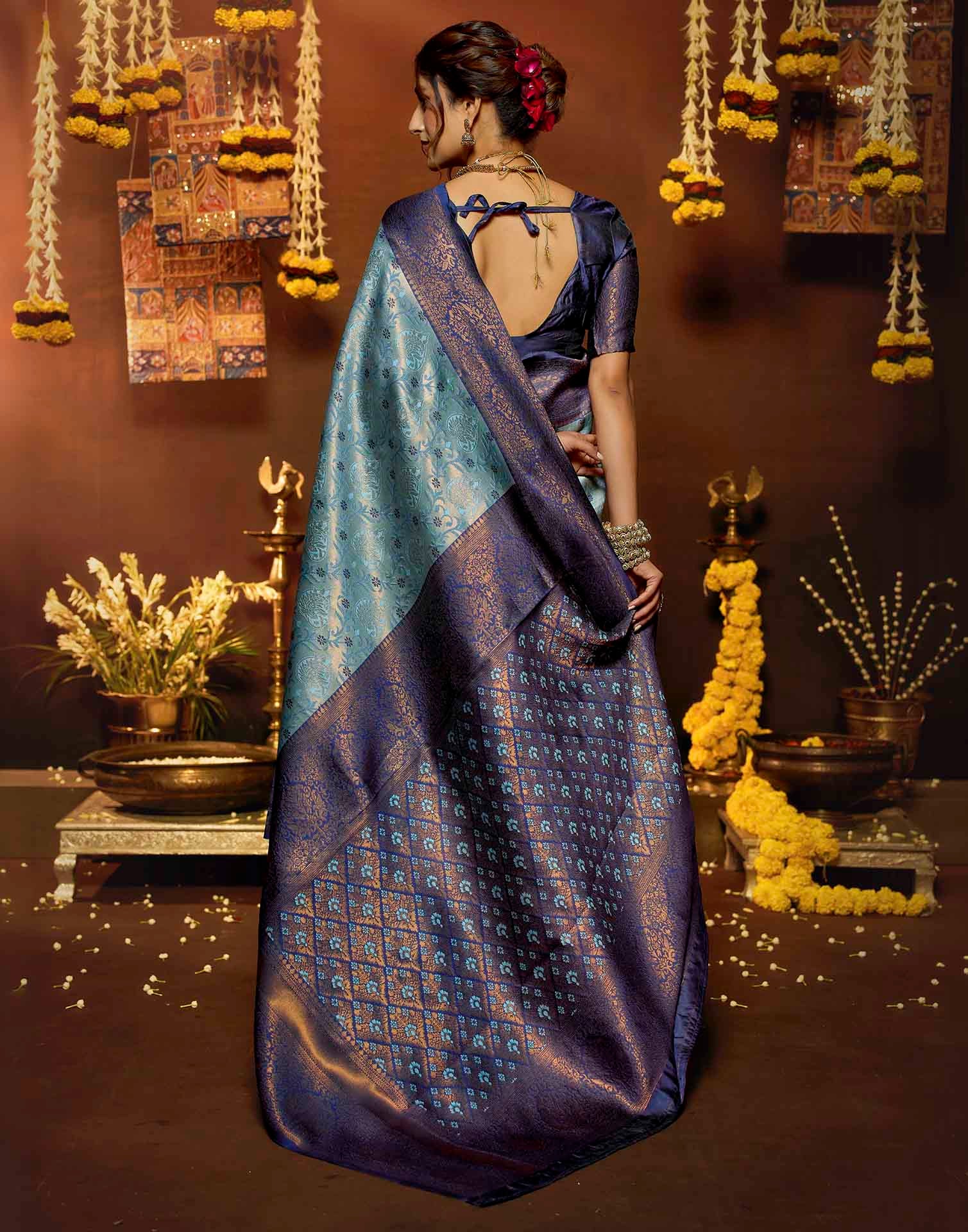 Blue Silk Woven Banarasi Saree