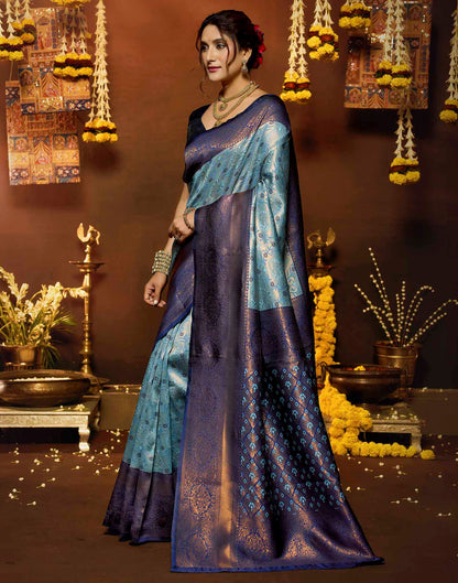 Blue Silk Woven Banarasi Saree
