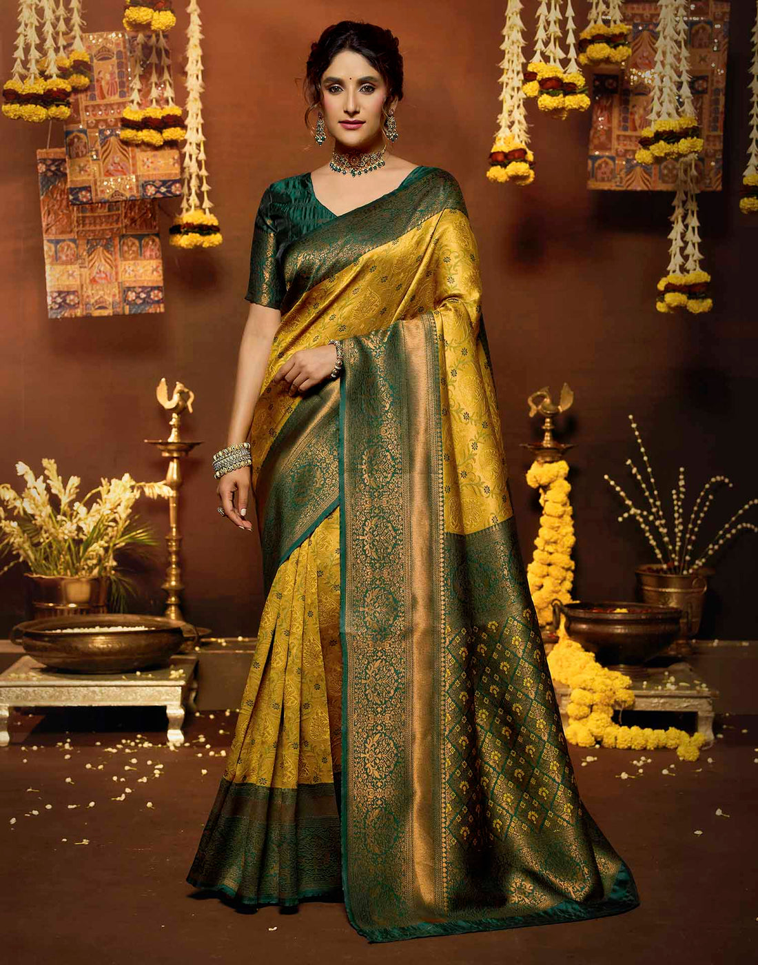 Turmeric Yellow Silk Woven Banarasi Saree