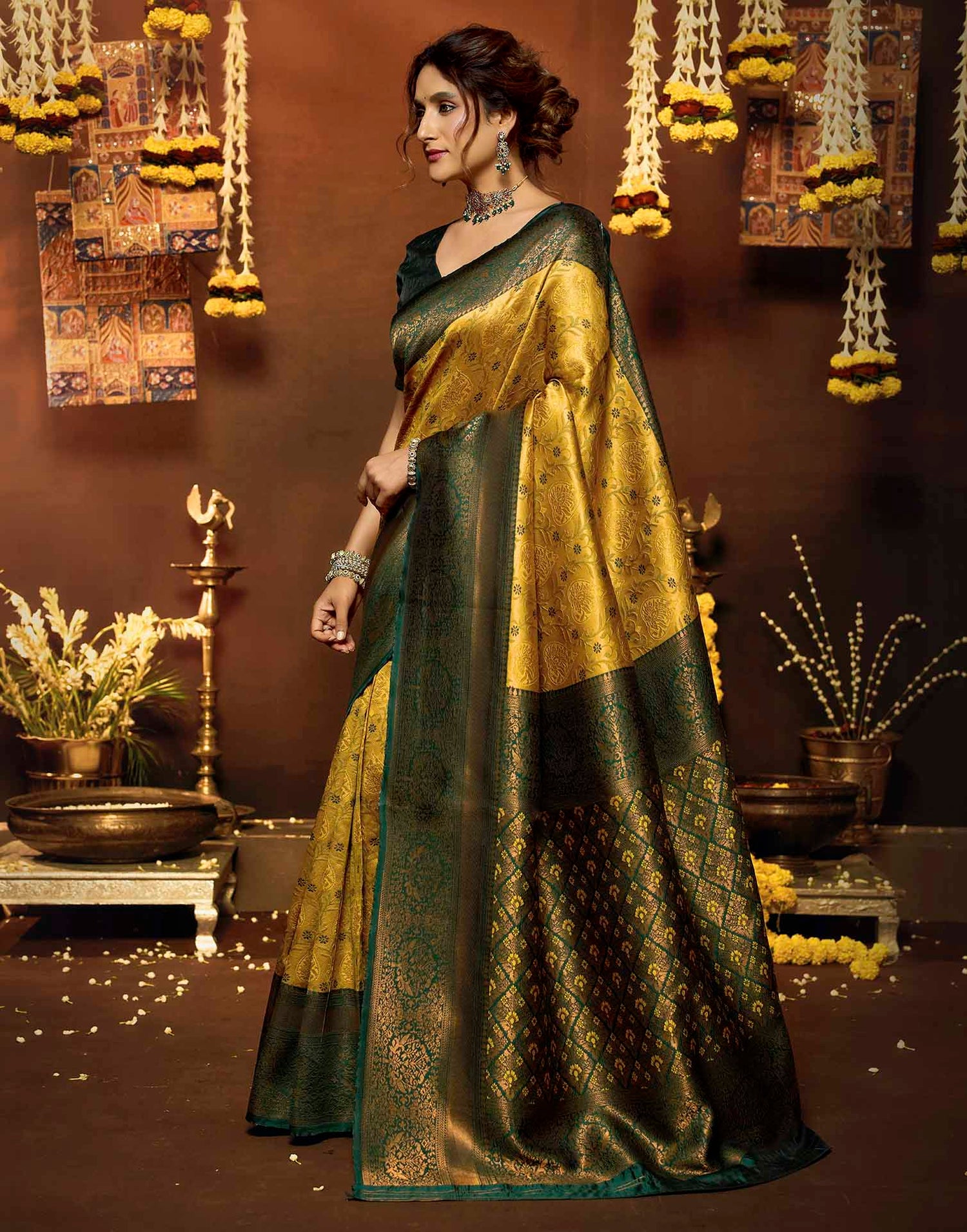 Turmeric Yellow Silk Woven Banarasi Saree