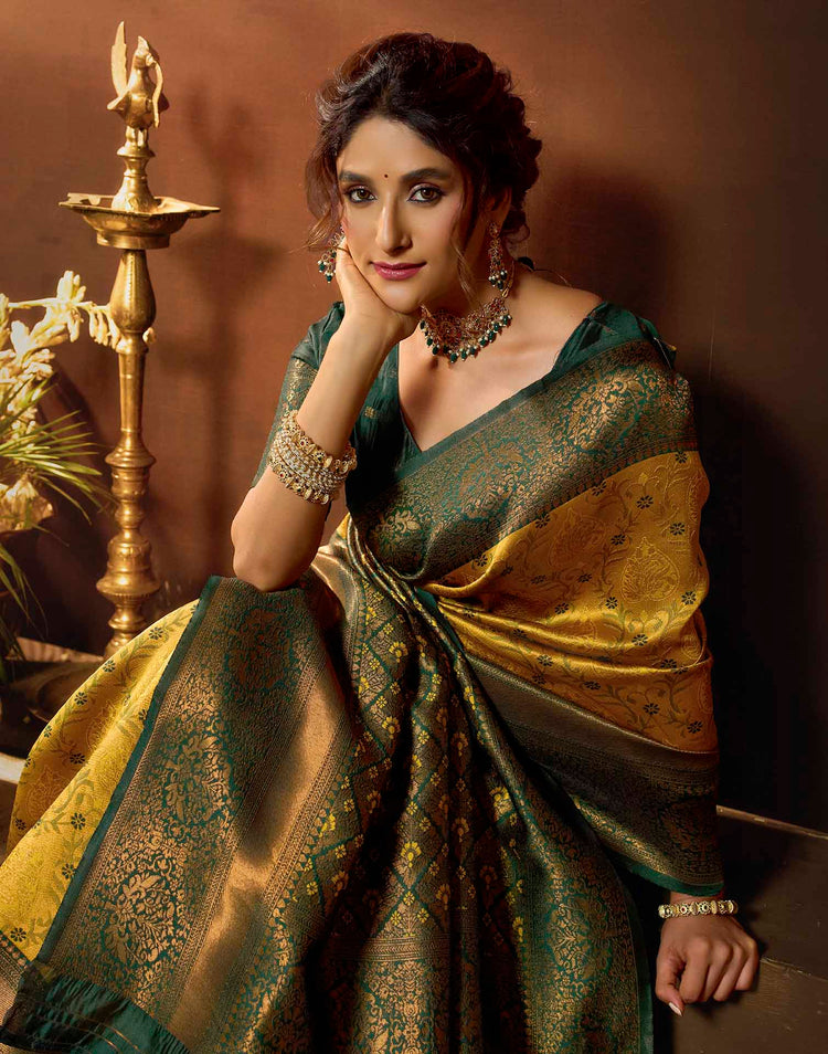 Turmeric Yellow Silk Woven Banarasi Saree