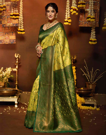 Lime Green Silk Woven Banarasi Saree