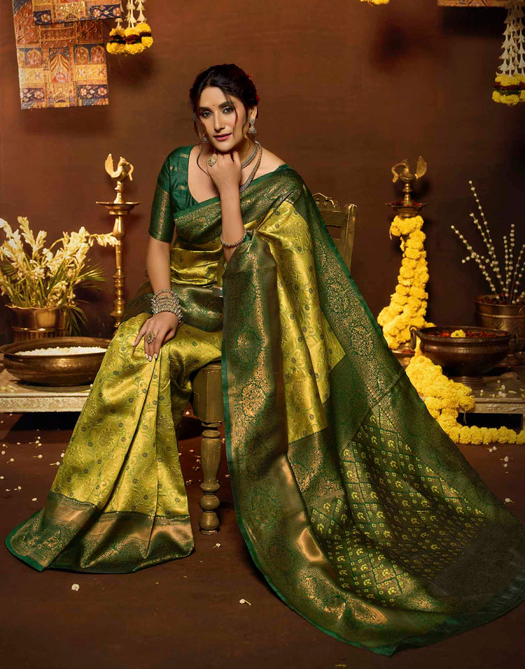 Lime Green Silk Woven Banarasi Saree