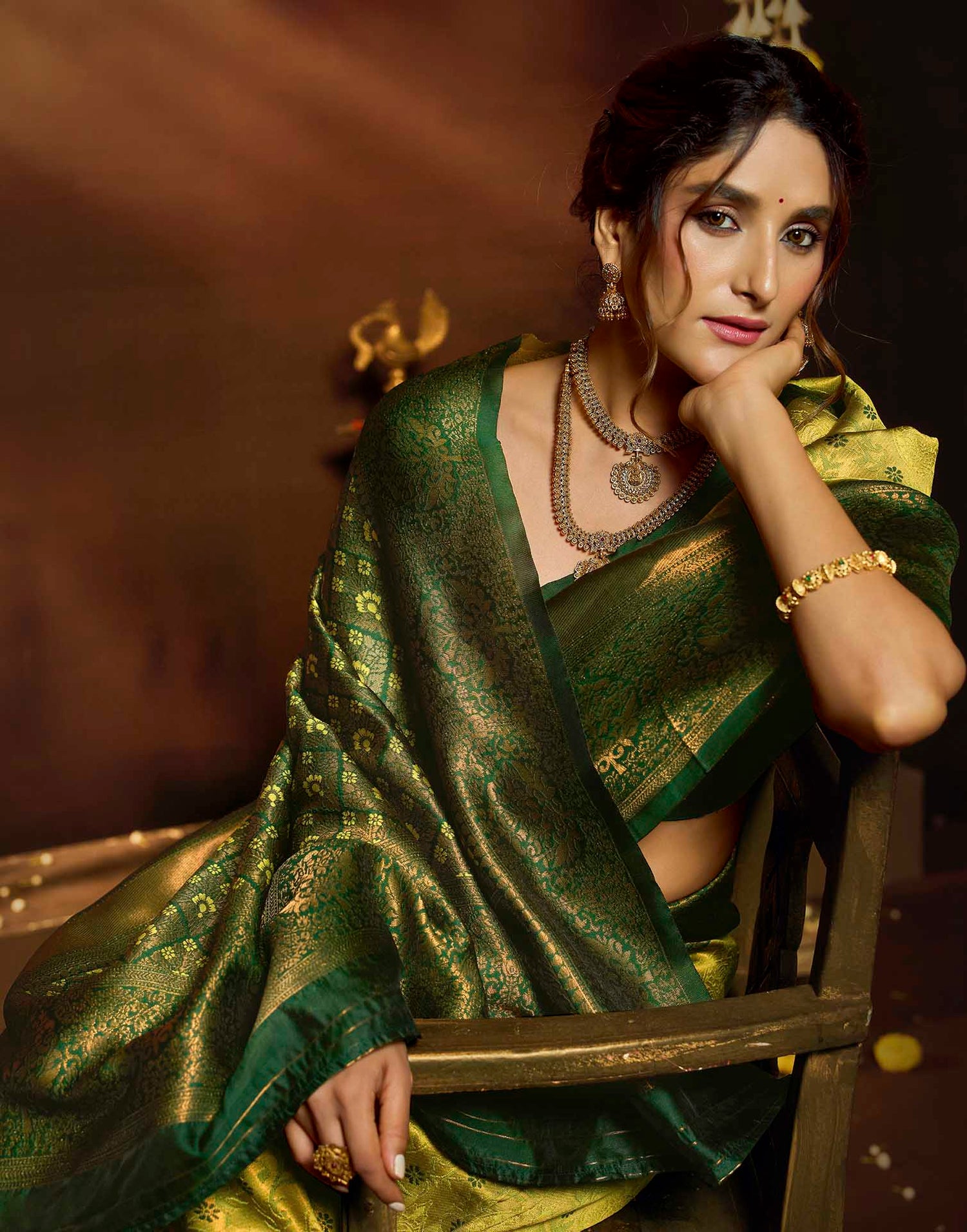 Lime Green Silk Woven Banarasi Saree