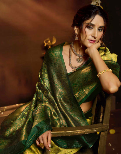 Lime Green Silk Woven Banarasi Saree