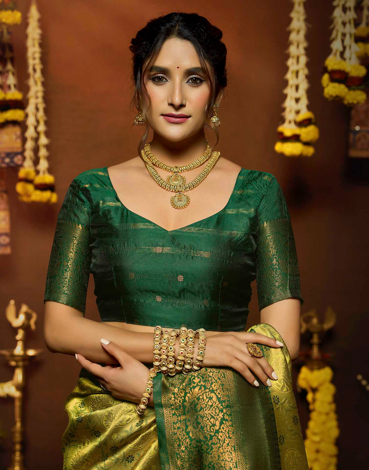 Lime Green Silk Woven Banarasi Saree