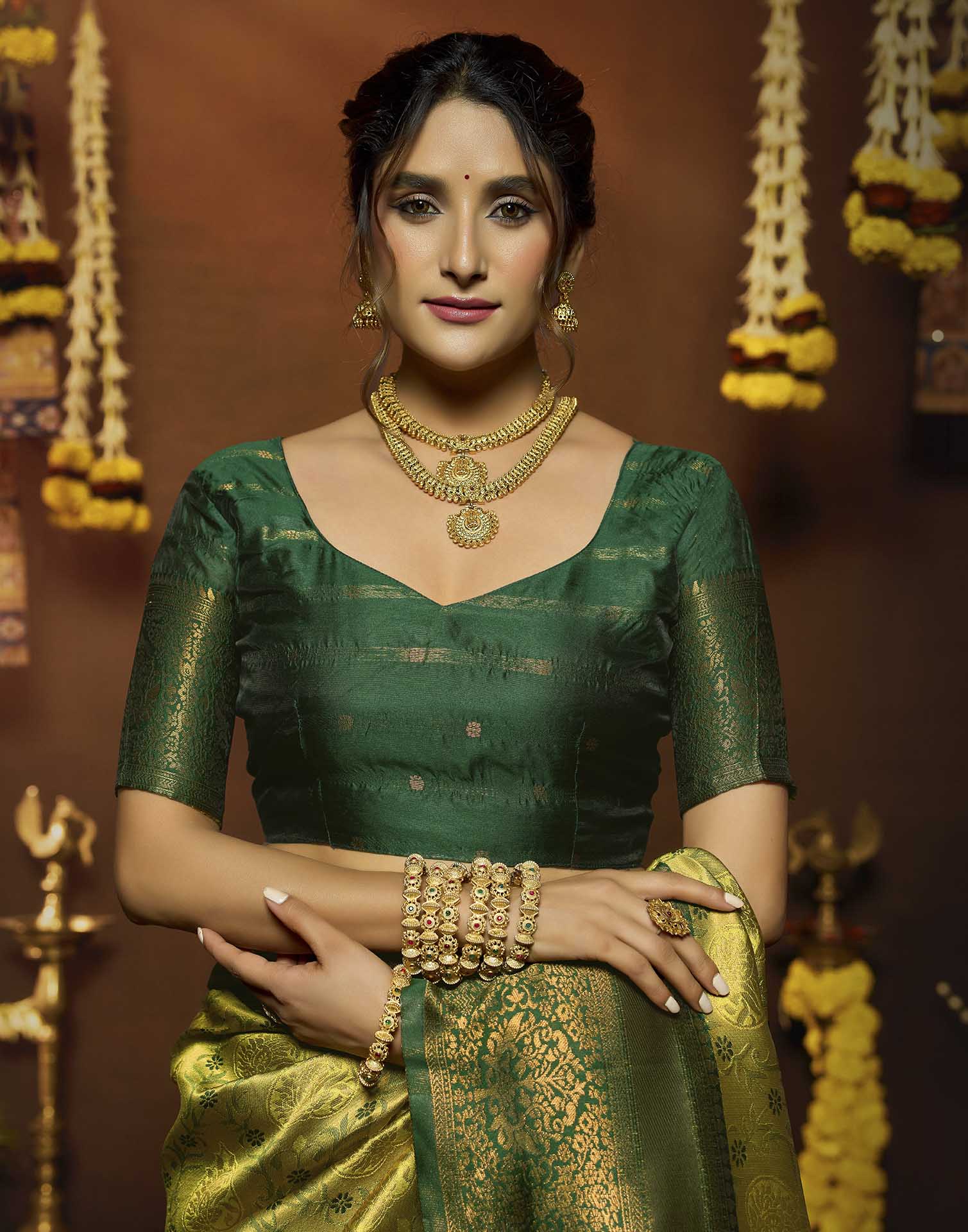 Lime Green Silk Woven Banarasi Saree