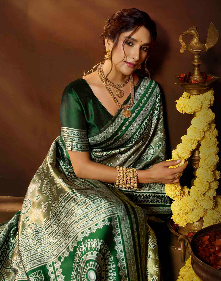 Green Silk Woven Woven Saree