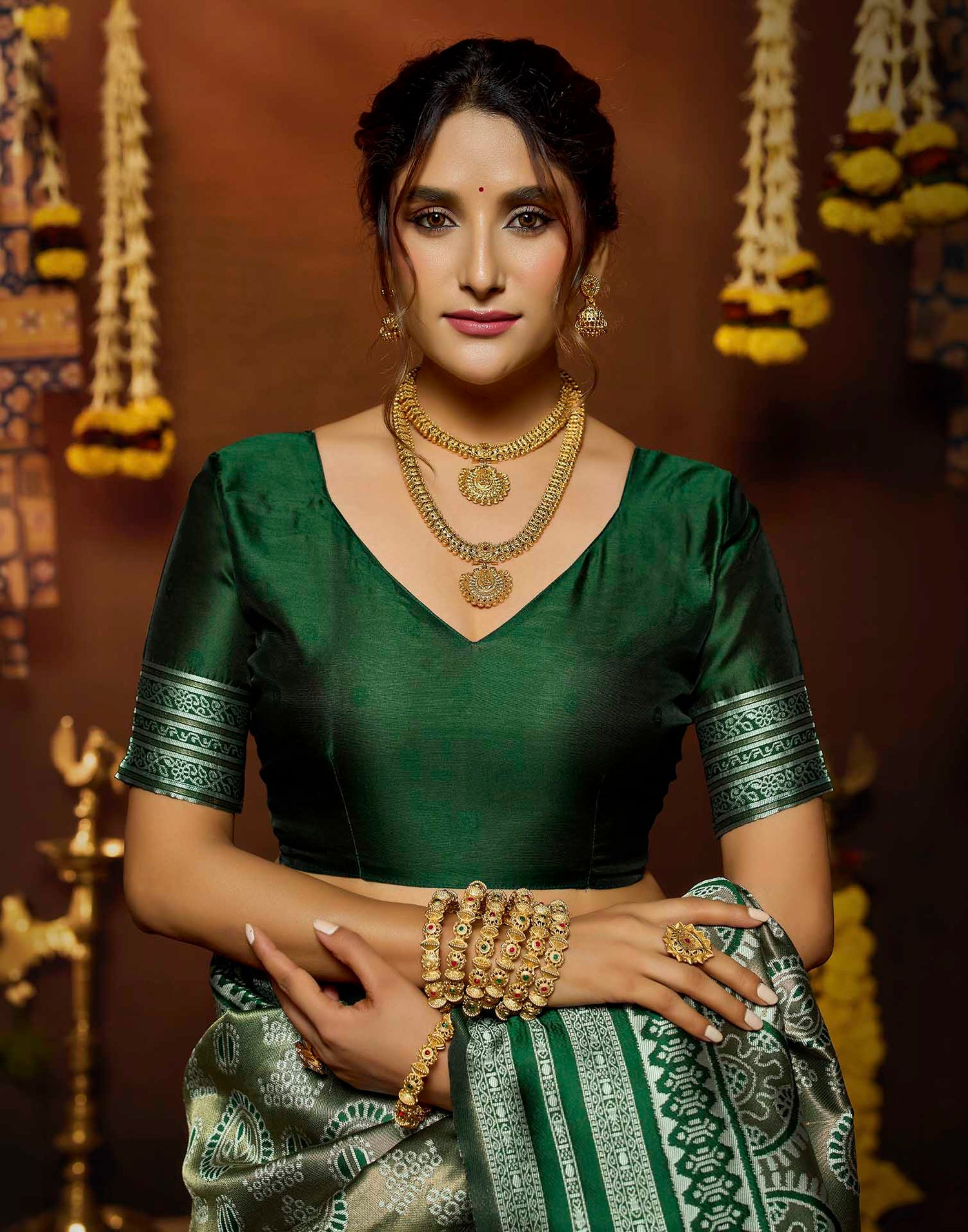 Green Silk Woven Woven Saree