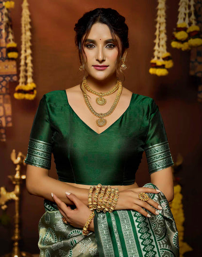 Green Silk Woven Woven Saree