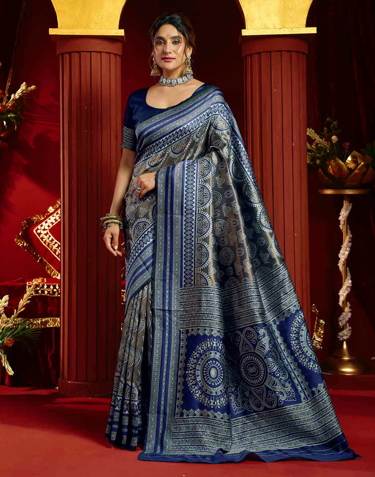 Blue Silk Woven Woven Saree