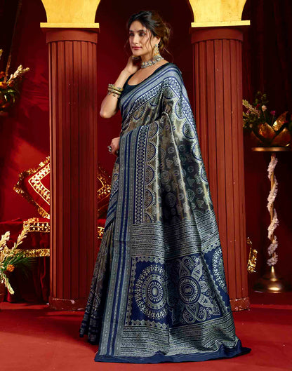 Blue Silk Woven Woven Saree
