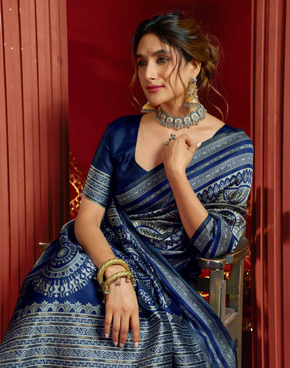 Blue Silk Woven Woven Saree