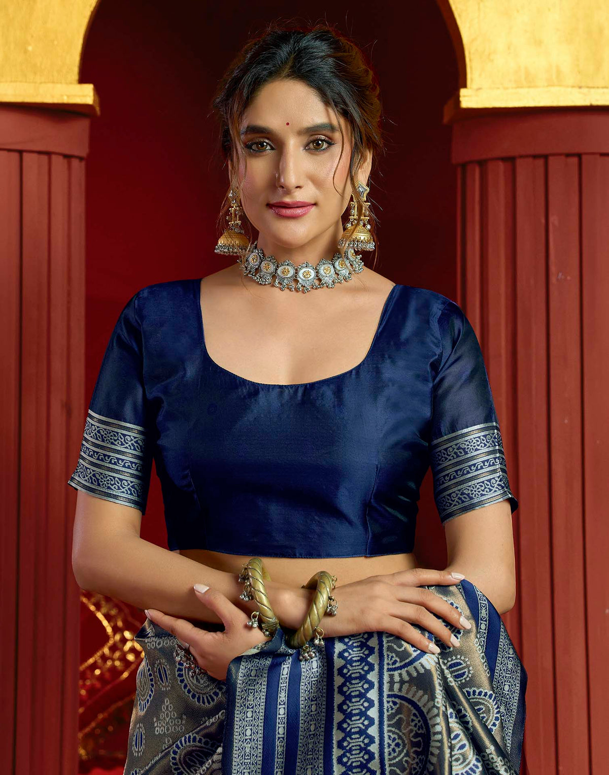 Blue Silk Woven Woven Saree