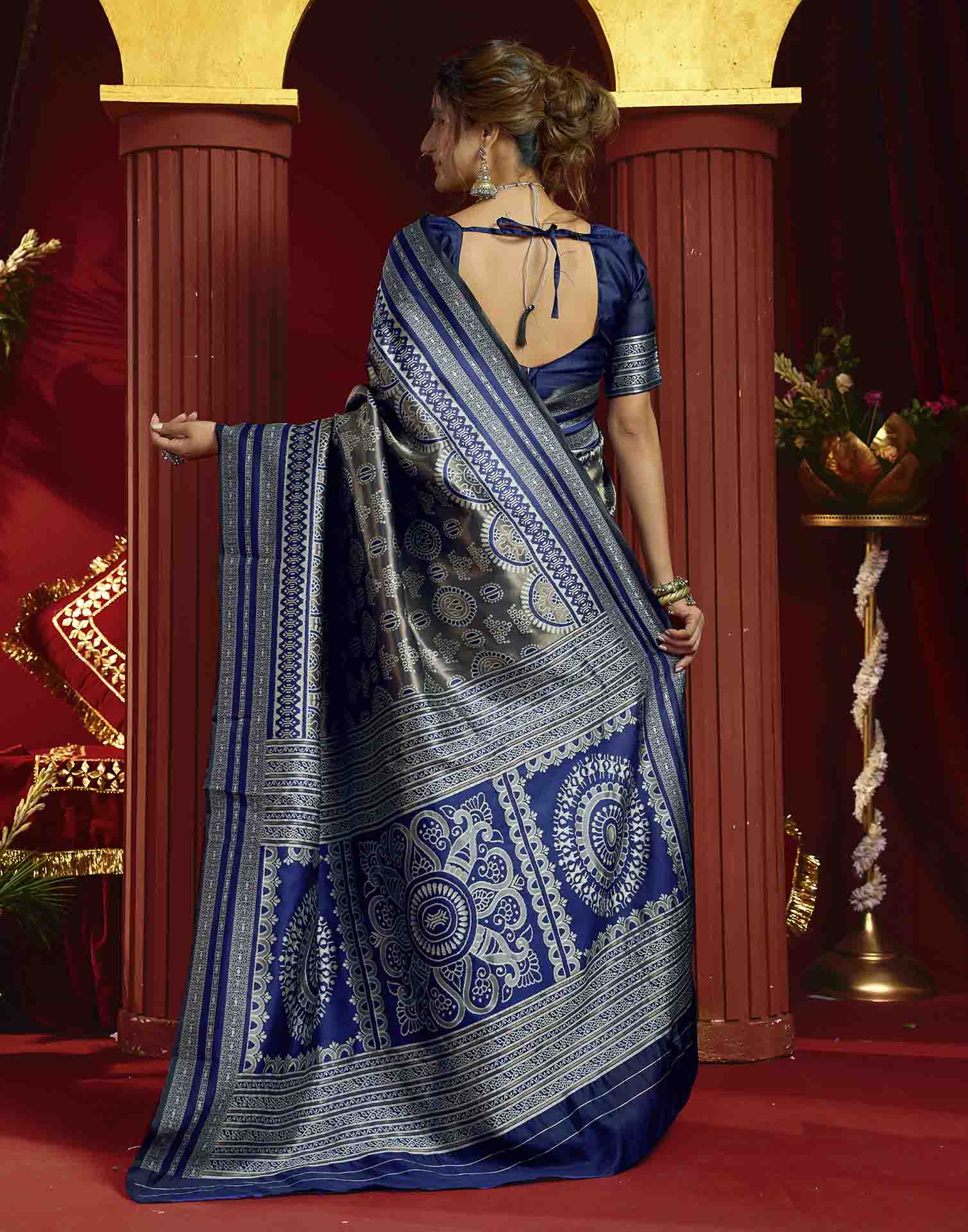 Blue Silk Woven Woven Saree