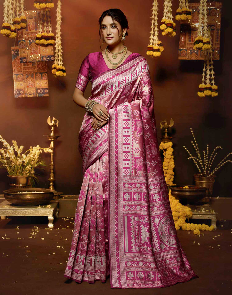 Pink Silk Woven Baluchari Saree