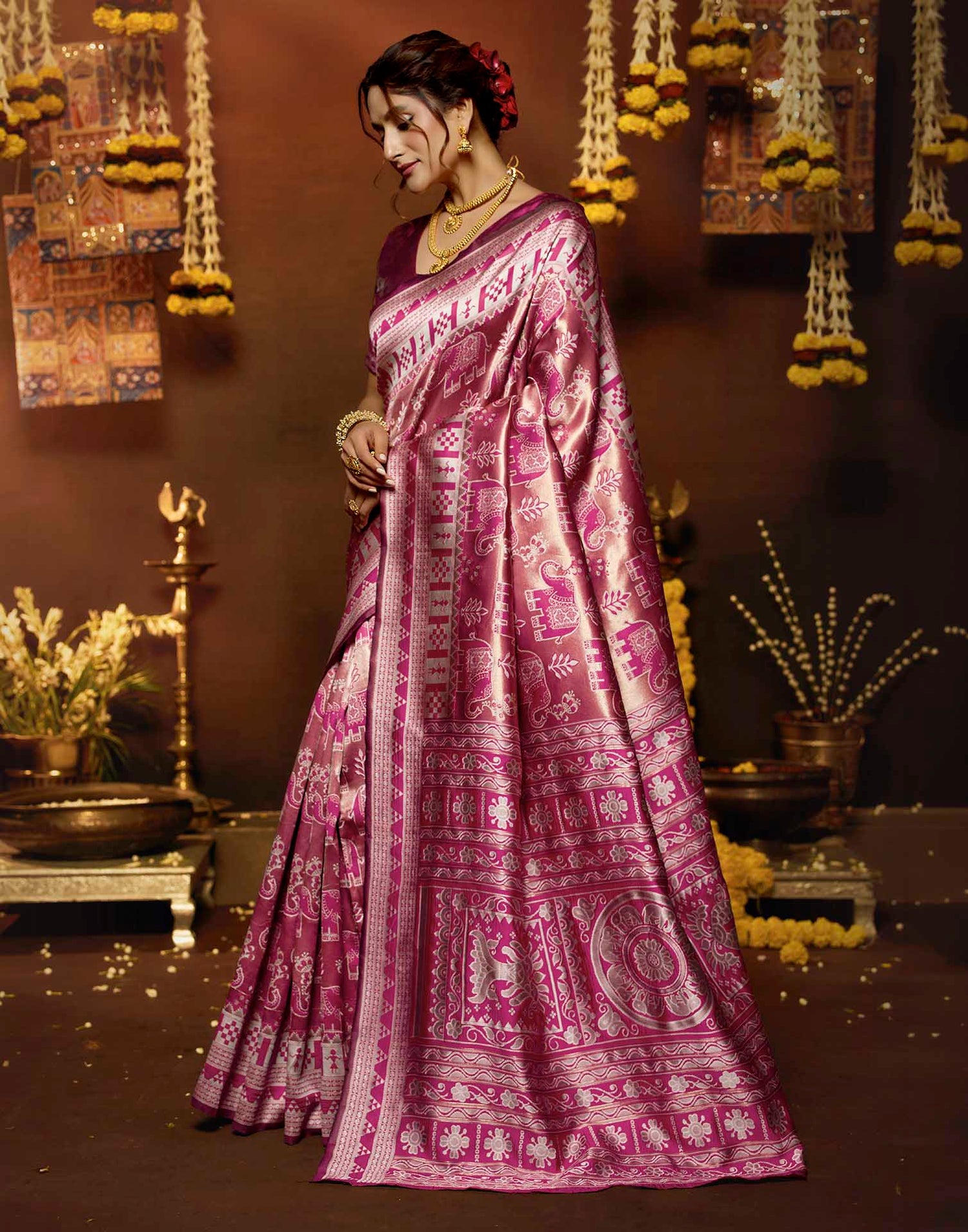 Pink Silk Woven Baluchari Saree