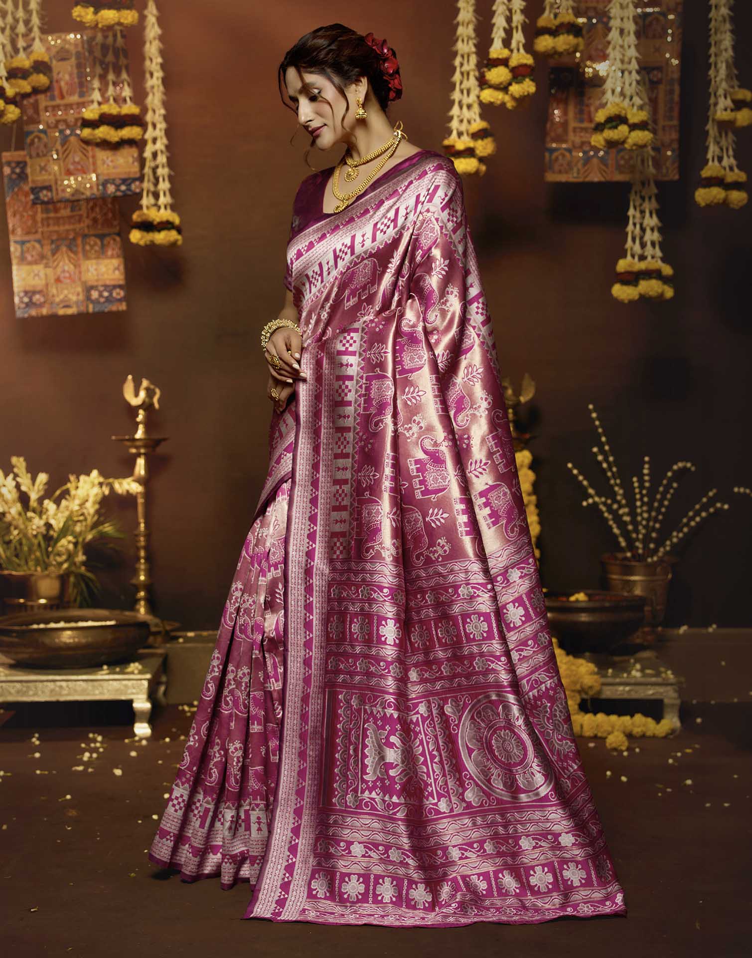 Pink Silk Woven Baluchari Saree