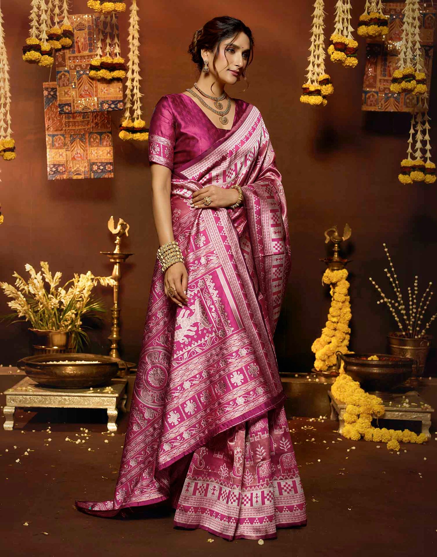Pink Silk Woven Baluchari Saree
