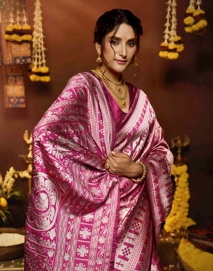 Pink Silk Woven Baluchari Saree