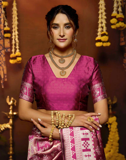 Pink Silk Woven Baluchari Saree