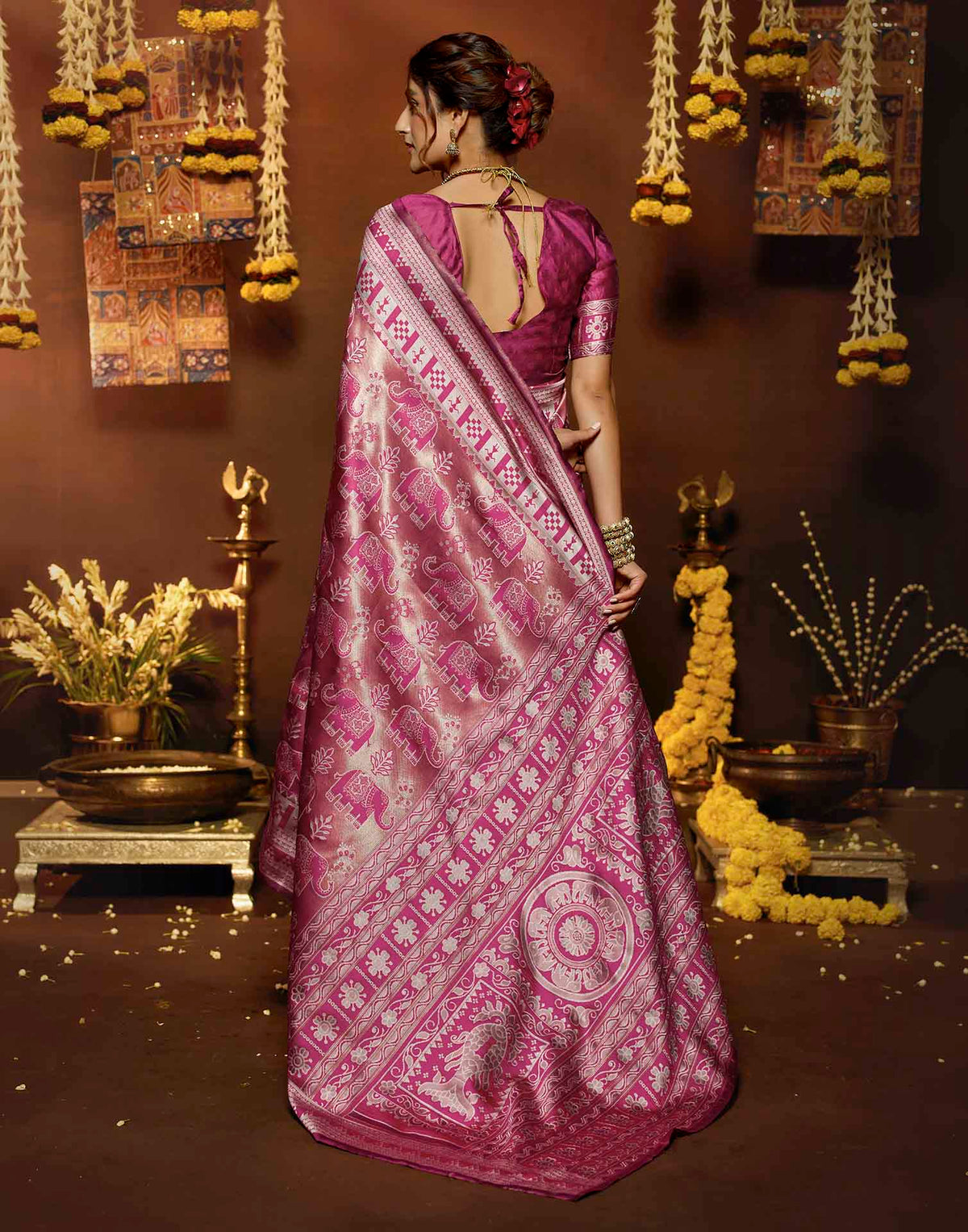 Pink Silk Woven Baluchari Saree