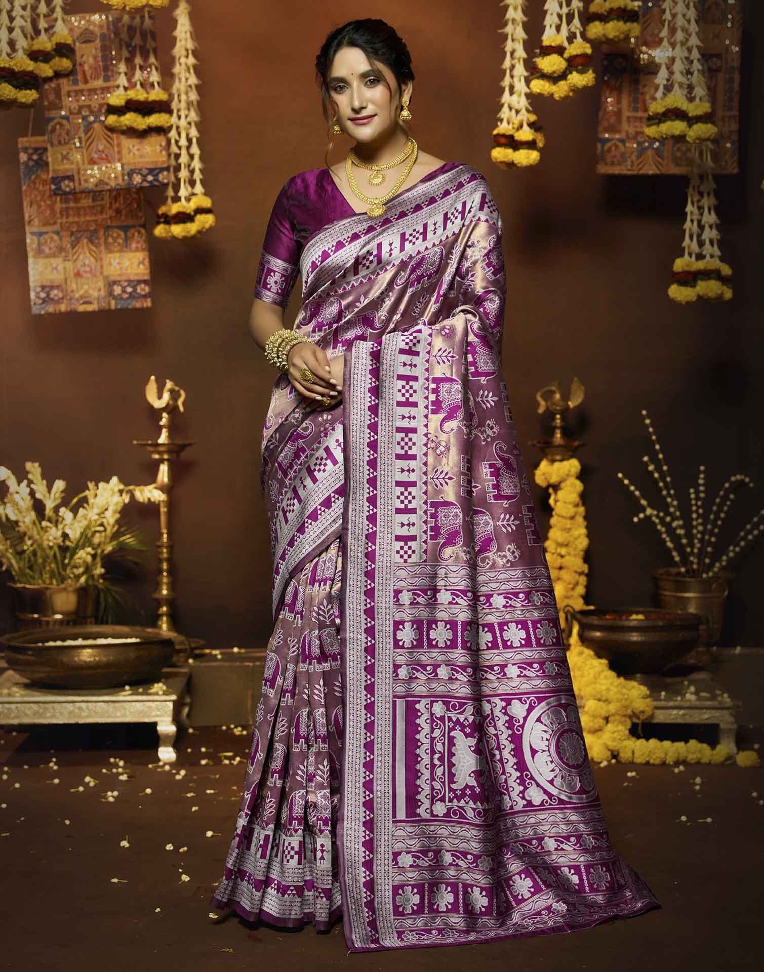 Magenta Silk Woven Baluchari Saree