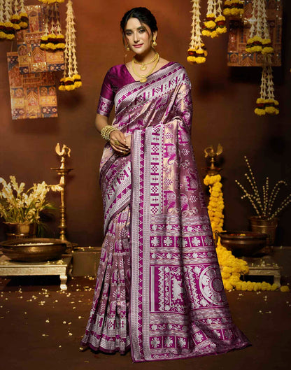 Magenta Silk Woven Baluchari Saree