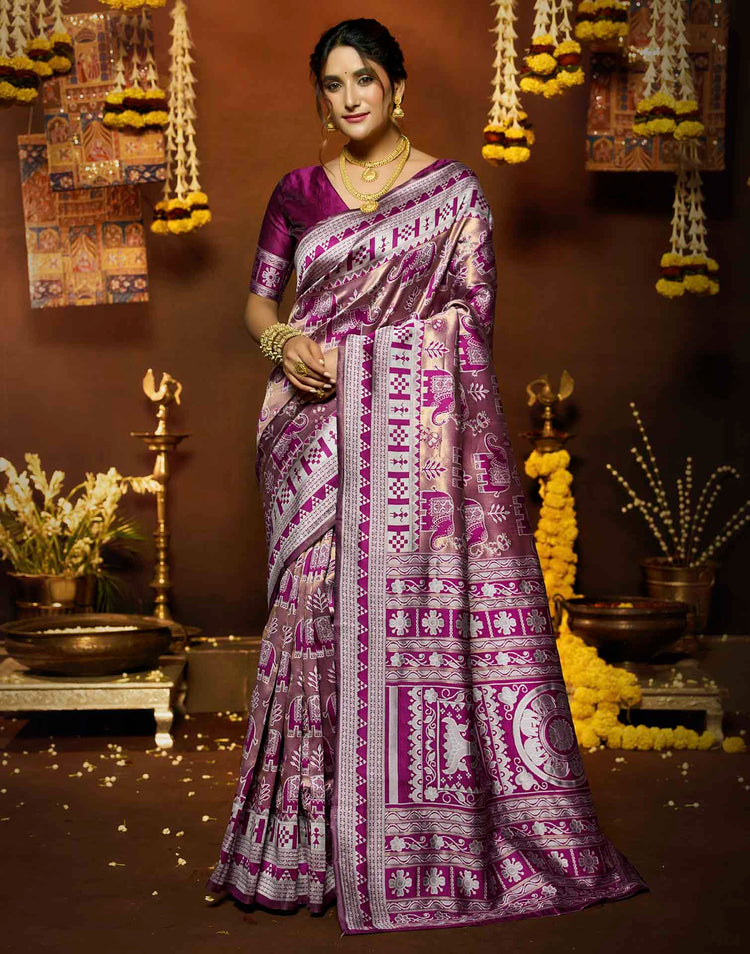 Magenta Silk Woven Baluchari Saree