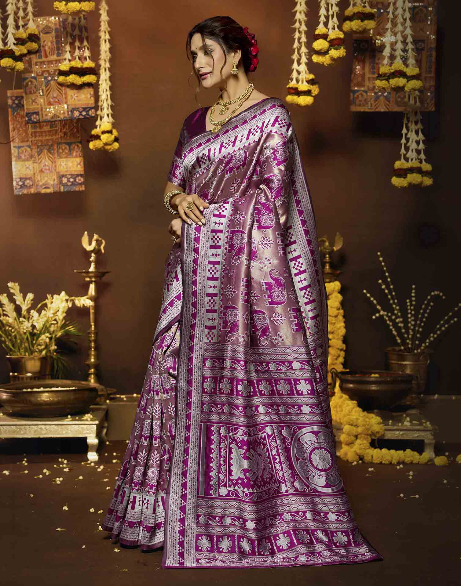 Magenta Silk Woven Baluchari Saree