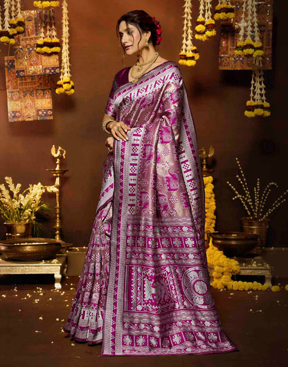 Magenta Silk Woven Baluchari Saree