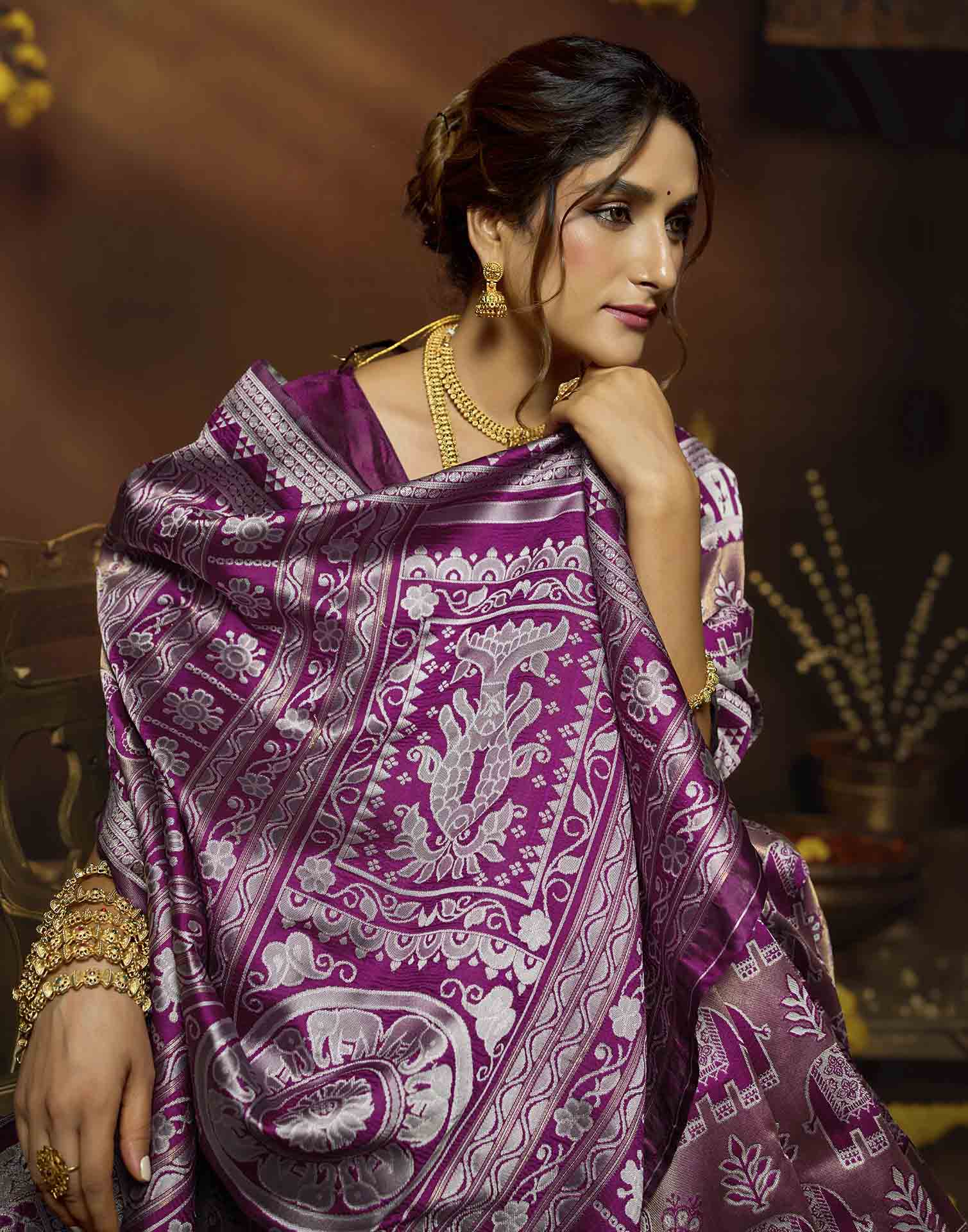 Magenta Silk Woven Baluchari Saree