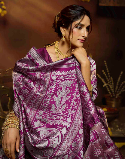 Magenta Silk Woven Baluchari Saree