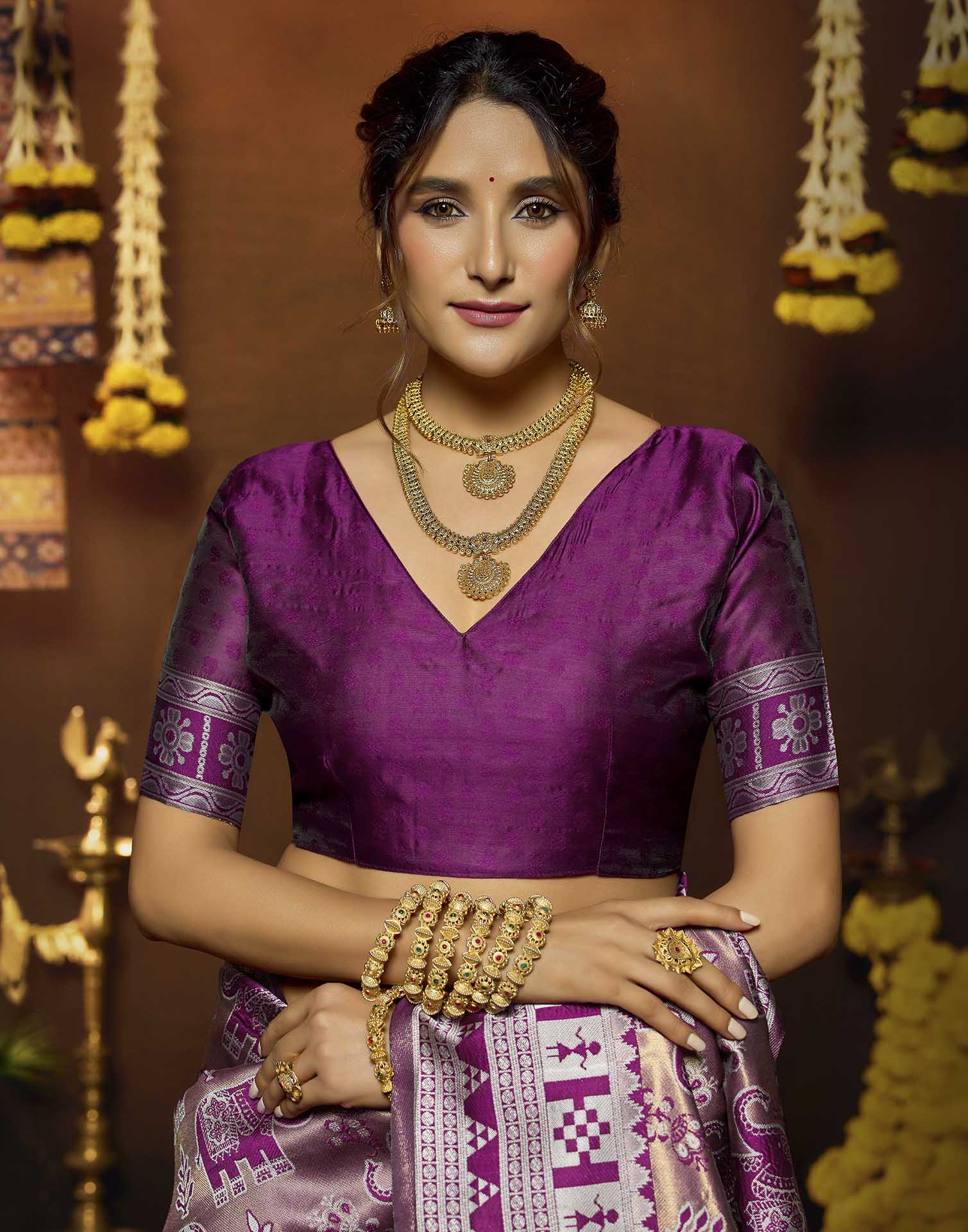 Magenta Silk Woven Baluchari Saree