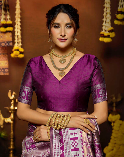 Magenta Silk Woven Baluchari Saree