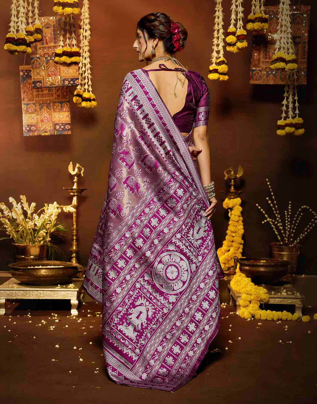 Magenta Silk Woven Baluchari Saree