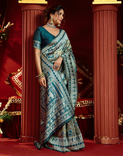 Teal Green Silk Woven Baluchari Saree